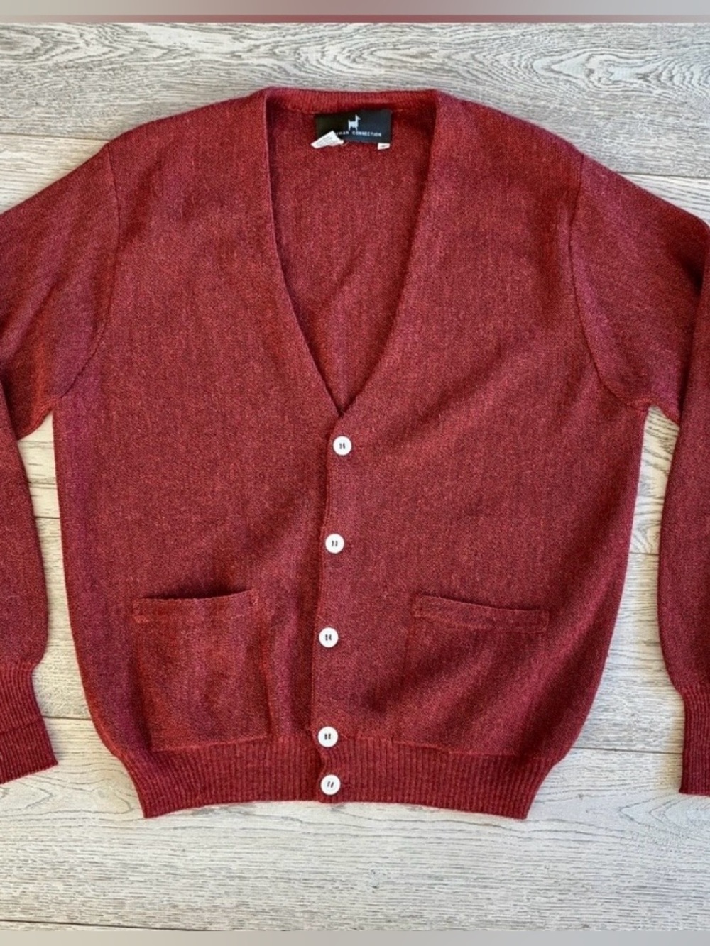 Vintage 70s-80s Peruvian Connection Men's Alpaca Links Knit Cardigan Burgundy M